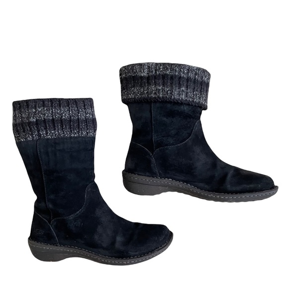 UGG Kaylana Black Suede Leather Warm Sheepskin Lined Pull On Winter Boots - Picture 5 of 16